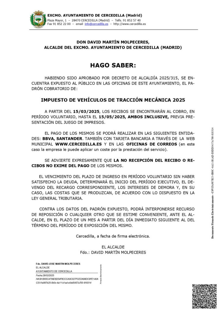 Listado de obligaciones tributarias para vehículos de tracción mecánica 2025