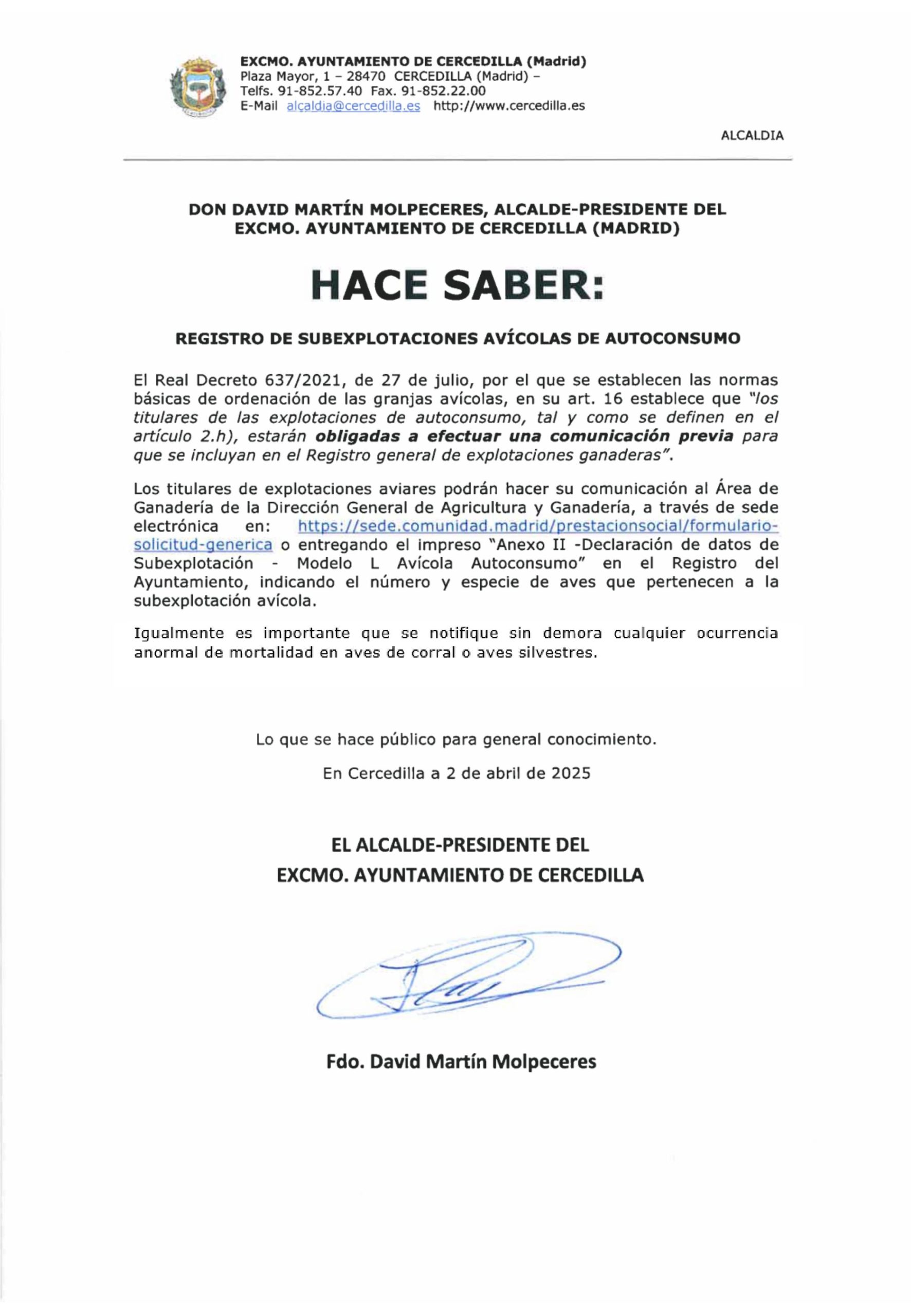 Implementación del registro para subexplotaciones avícolas de autoconsumo