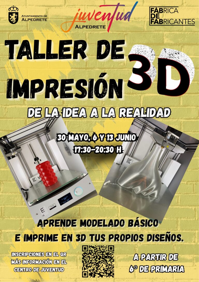 Apúntate al taller de impresión 3D de Juventud y descubre el mundo de la creación 3D con nosotros. ¡No te lo pierdas!