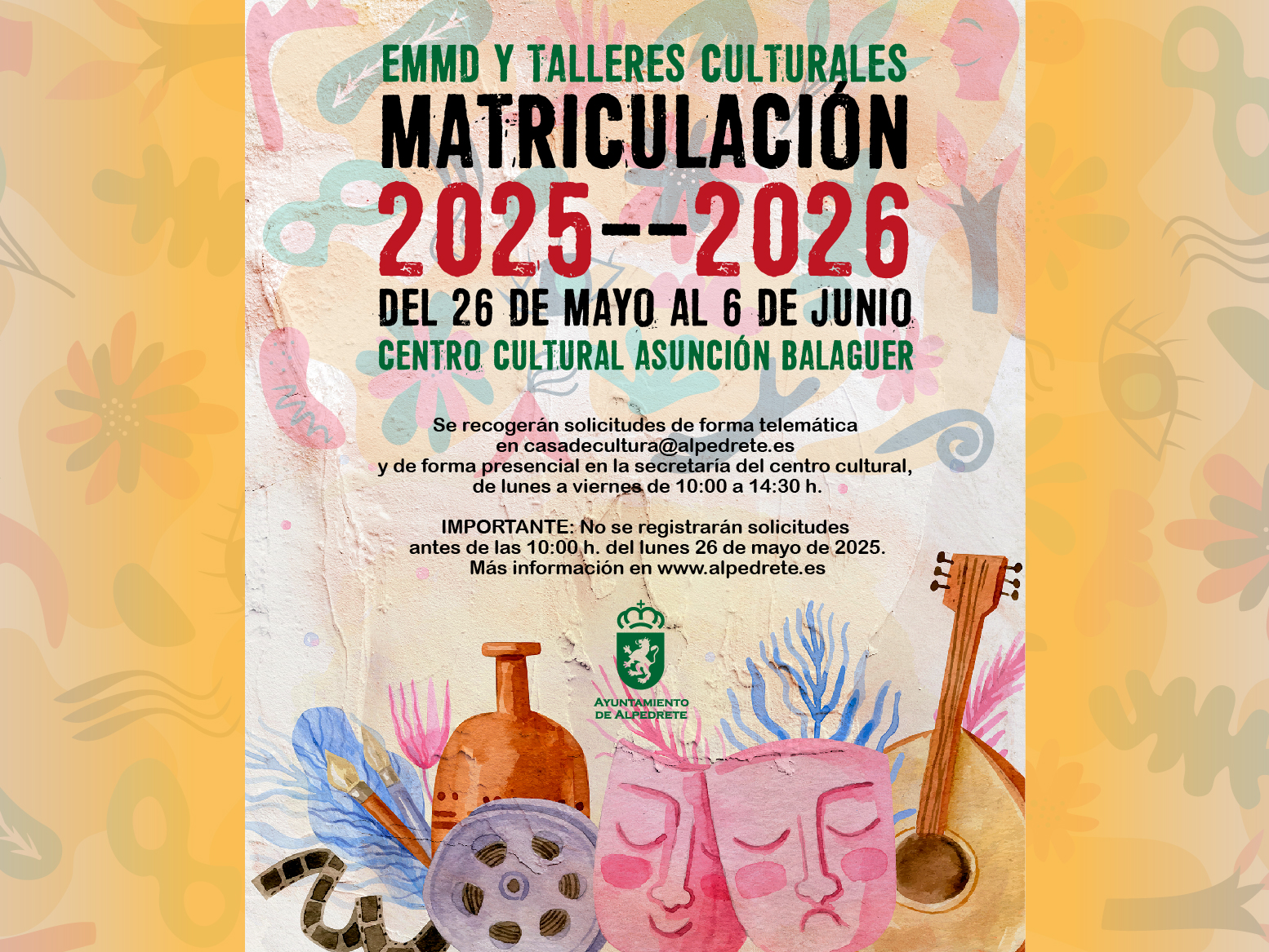 Periodo de matriculación 2025-2026 en la EMMD y talleres culturales: ¡Abiertas las inscripciones para nuevas experiencias artísticas!