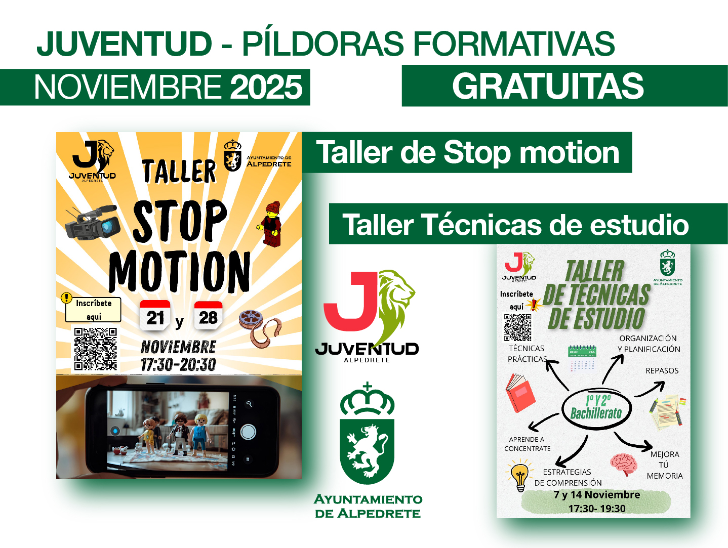 Talleres gratuitos para jóvenes en noviembre: técnicas de estudio y Stop Motion