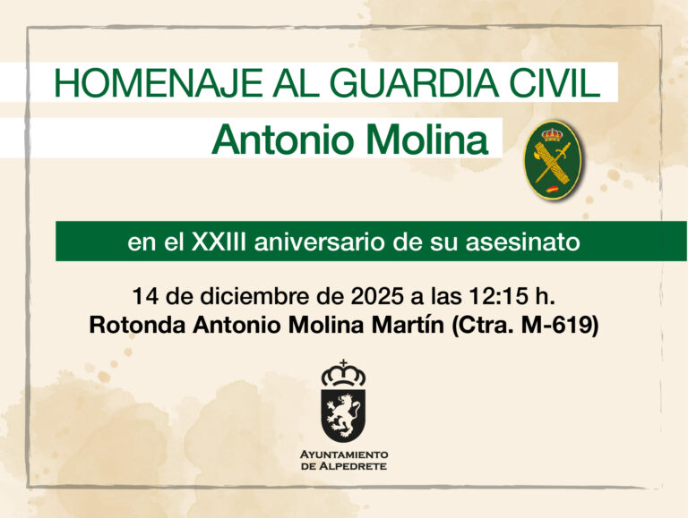 El Ayuntamiento de Alpedrete homenajeará al guardia civil Antonio Molina el 14 de diciembre