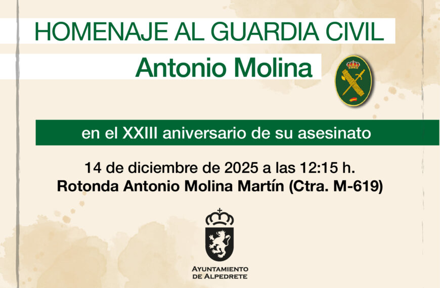 El Ayuntamiento de Alpedrete homenajeará al guardia civil Antonio Molina el 14 de diciembre