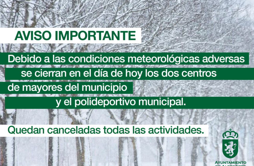 Cierre temporal de los centros de mayores y el polideportivo municipal el 28 de enero por motivos excepcionales