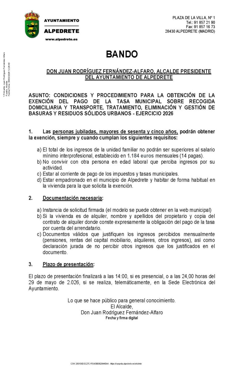 Exención de la tasa de basuras para mayores de 65 años en la nueva normativa municipal