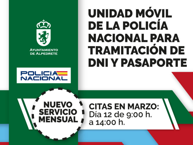 La unidad móvil de la Policía Nacional ofrecerá servicios de DNI y pasaporte el 12 de marzo