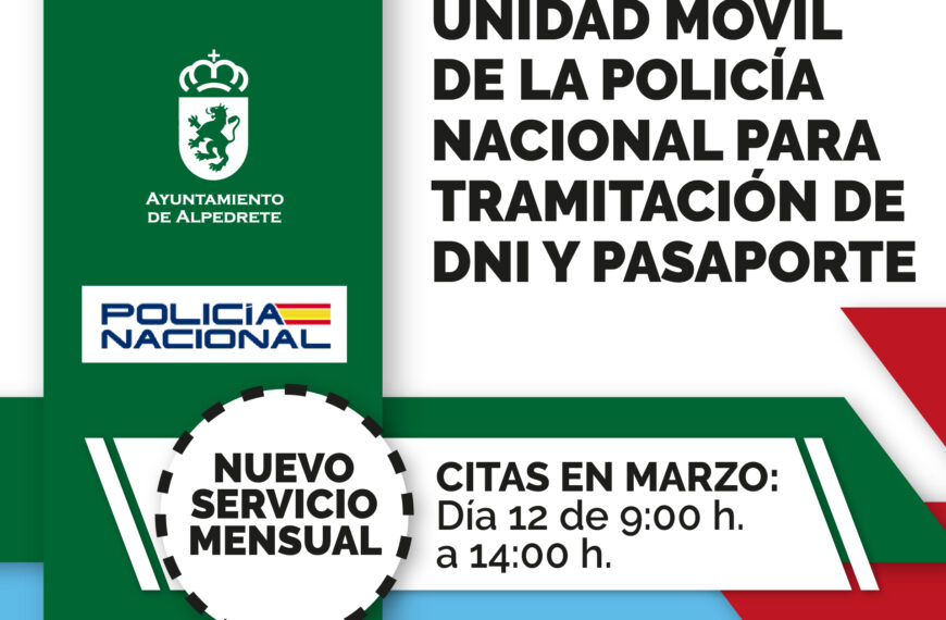 La unidad móvil de la Policía Nacional ofrecerá servicios de DNI y pasaporte el 12 de marzo