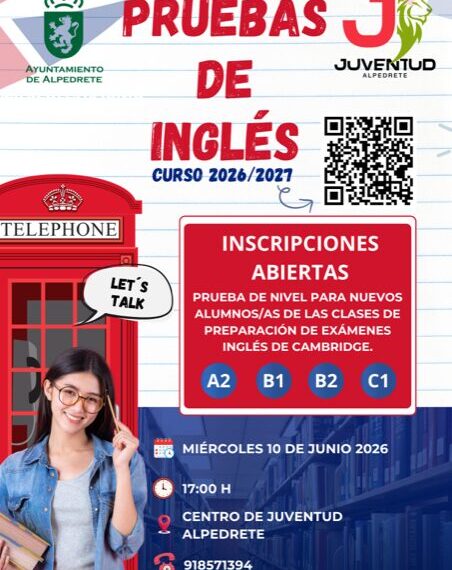 Convocatoria de pruebas de nivel de inglés para el curso 2026/27 en el Centro de Juventud