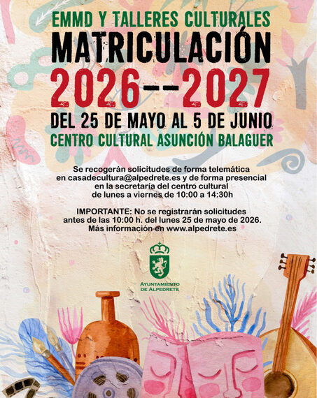 Proceso de matriculación ordinario para el curso 2026-2027 en la EMMD y Talleres Culturales